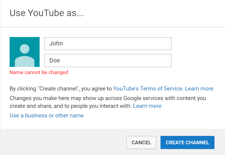 create youtube channel with name.